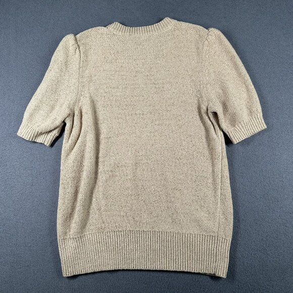 Ann Taylor Sweater Womens XS Metallic Short Sleeve Puff Shoulder Pullover Knit - Picture 10 of 10